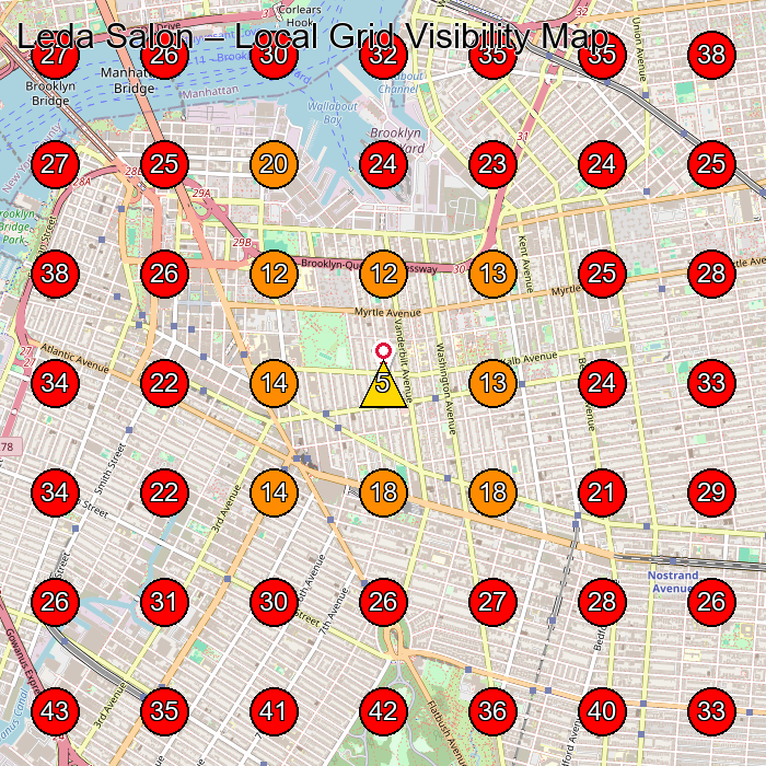 Leda Salon GeoGrid visibility map for Hair Salon in Brooklyn